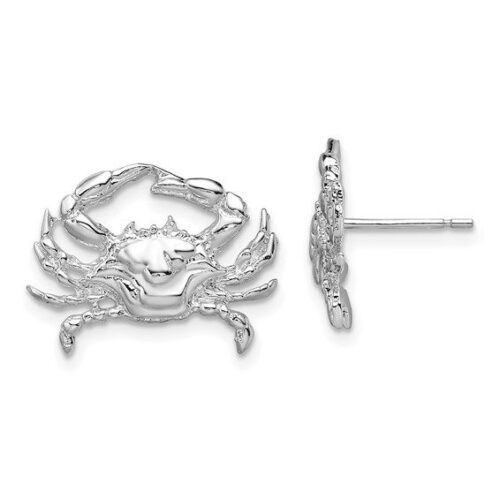 Silver crab-shaped stud earrings with detailed claws and legs.