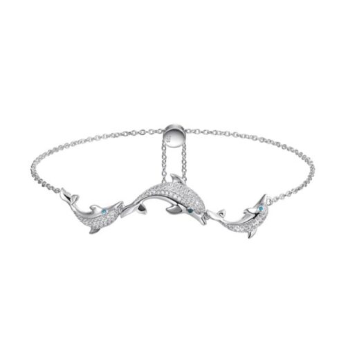 Elegant silver bracelet with dolphin design.