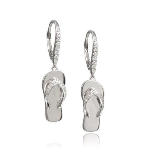 Silver flip-flop earrings with lever-back hooks.
