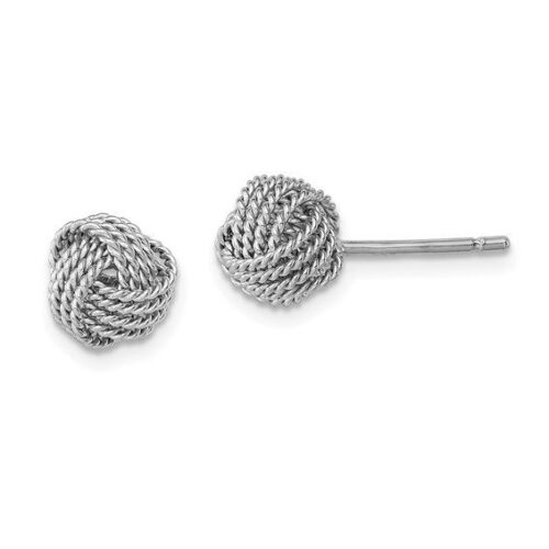 Silver knot cufflinks with a textured braided design.