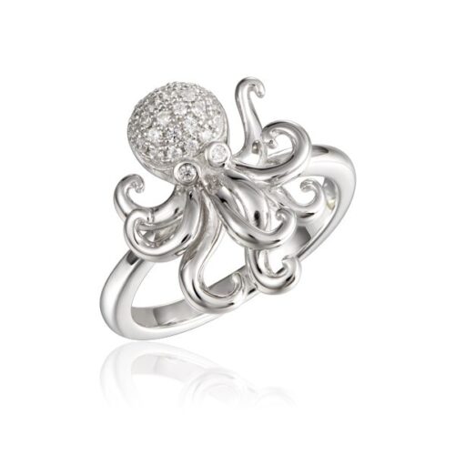 Elegant silver ring featuring a detailed octopus design.