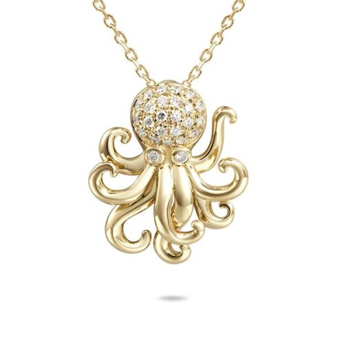 Gold octopus pendant necklace with sparkling details.