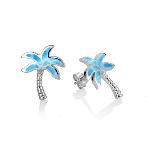 Elegant silver earrings with blue starfish design and sparkling accents.