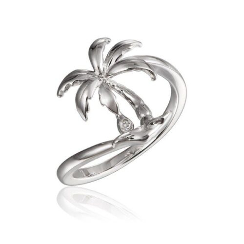 Elegant silver ring featuring a palm tree design.