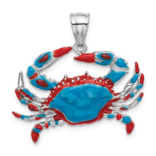 Sterling Silver Crab Pendant Hand Enameled Choice of Size