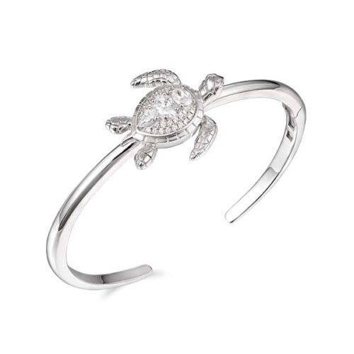 Silver bracelet featuring a detailed turtle design.