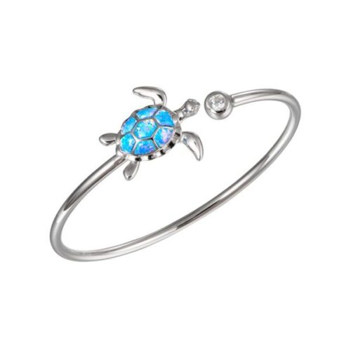 Silver bracelet with a blue turtle charm.