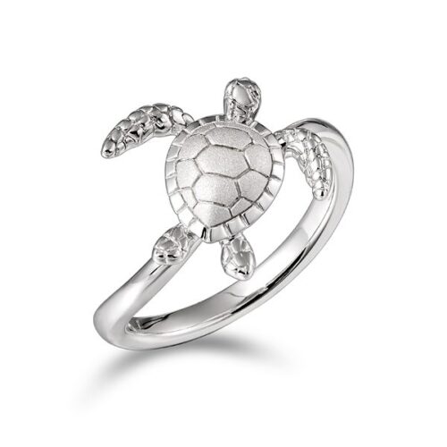 Silver ring featuring a detailed sea turtle design.