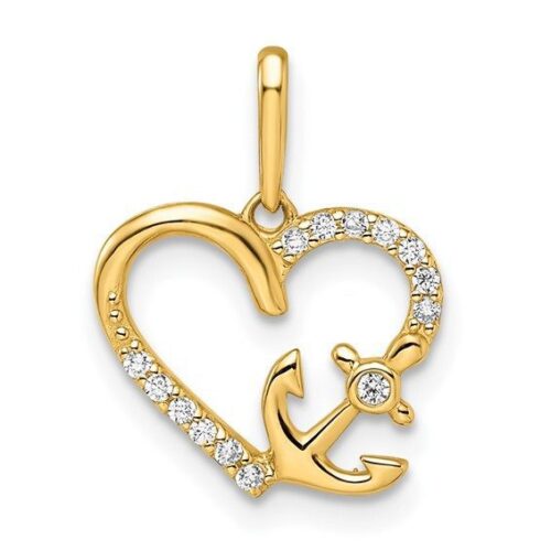 Gold heart-shaped pendant with an anchor design and embedded gems.