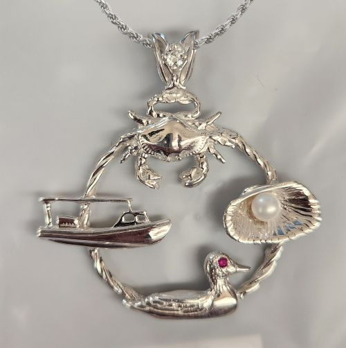 Chesapeake Oracle Pendant Sterling Silver with Ruby, Lab Diamond and Pearl