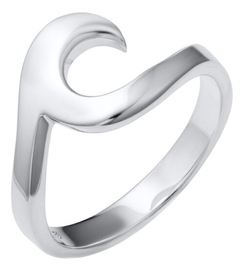 Sleek silver ring with a modern wave design.