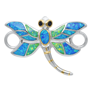 Dragonfly-shaped silver and opal jewelry piece.